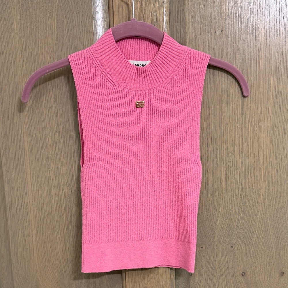 Sandro Vibrant Pink Ribbed Knit Crop Top